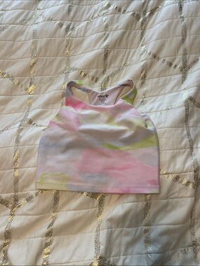 Old Navy Pink, Light Green & White Tie-Dye Crop Tank Top